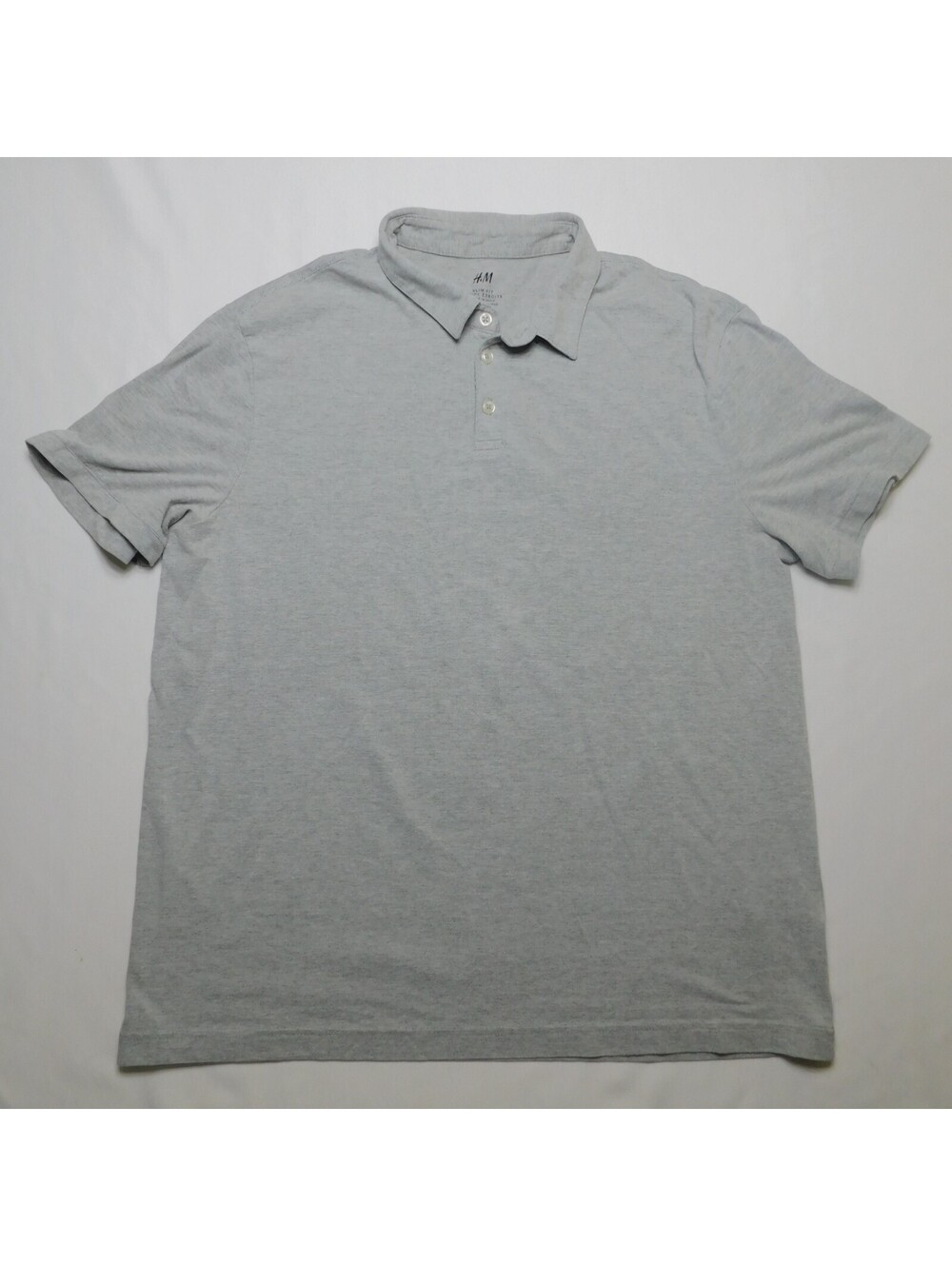 H&M Men’s Slim Fit Polo Shirt Size Large L Gray Heathered Short Sleeve Casual